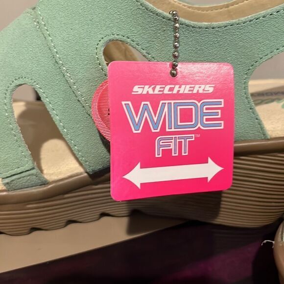 Skechers Women’s Stylin Mint Green Wedge Sandals size 8.5 Wide. - Picture 3 of 8